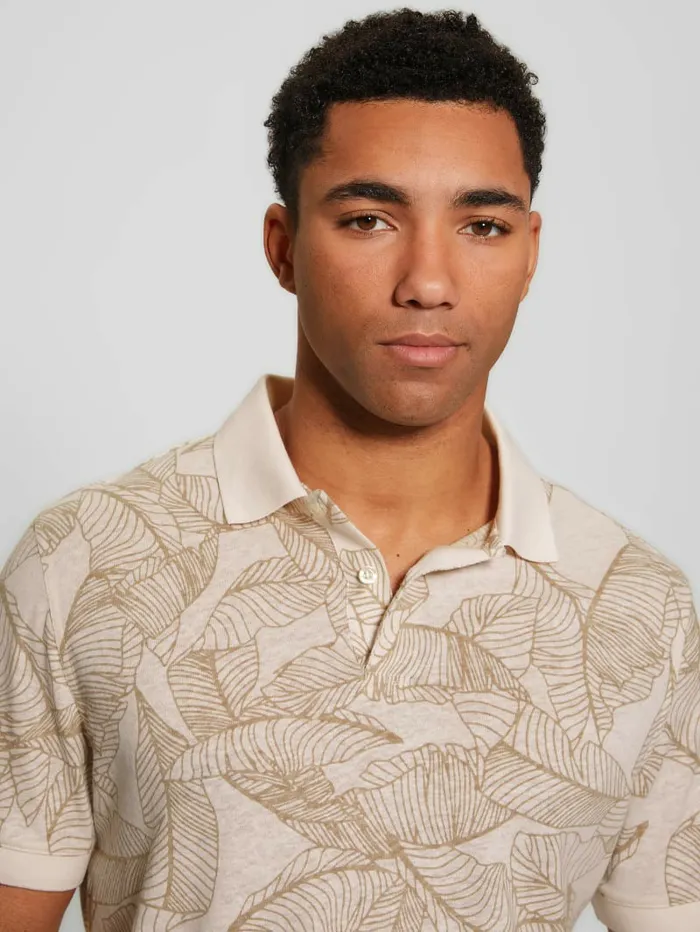 Men Eco Leaves Polo WhtPasadena Leaf TShirts and Tanks GUESS