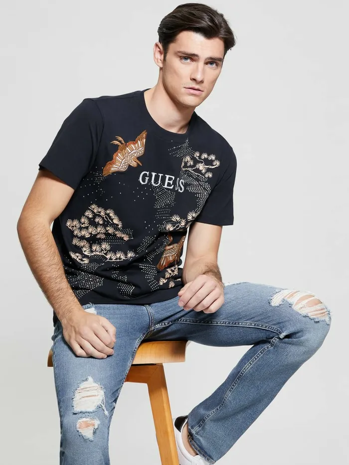 Men Eco Logo Bird Tee Bleu lgant TShirts and Tanks GUESS