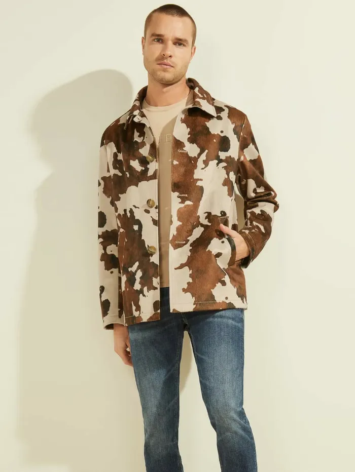 Men GUESS Cow Print Jacket Texas Print Jackets and Coats