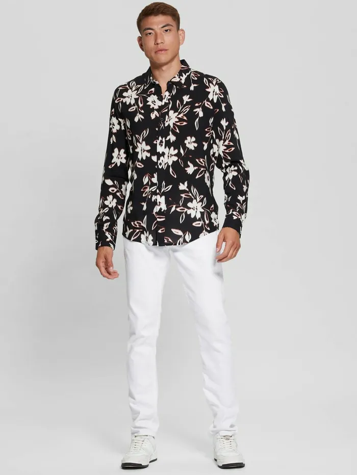 Men GUESS Eco Ikat Floral LongSleeve Shirt Floral Ikat Black Shirts Men GUESS Eco Ikat Floral LongSleeve Shirt Floral Ikat Black Shirts