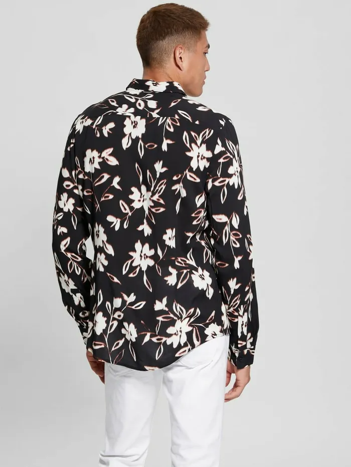 Men GUESS Eco Ikat Floral LongSleeve Shirt Floral Ikat Black Shirts Men GUESS Eco Ikat Floral LongSleeve Shirt Floral Ikat Black Shirts