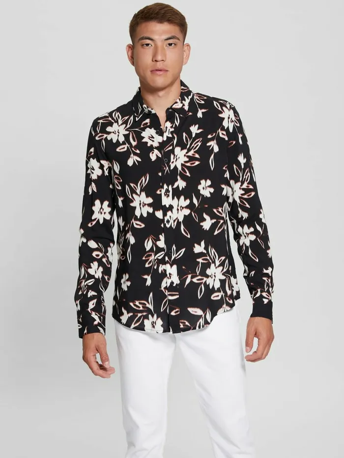 Men GUESS Eco Ikat Floral LongSleeve Shirt Floral Ikat Black Shirts Men GUESS Eco Ikat Floral LongSleeve Shirt Floral Ikat Black Shirts