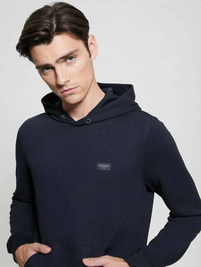 Men GUESS Eco Tech Stretch Hoodie Bleu lgant Hoodies and Sweaters Men GUESS Eco Tech Stretch Hoodie Bleu lgant Hoodies and Sweaters