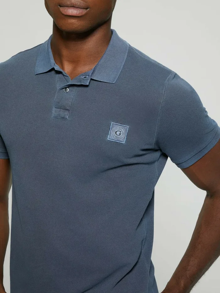 Men GUESS Eco Washed Polo Bleu lgant Shirts Men GUESS Eco Washed Polo Bleu lgant Shirts