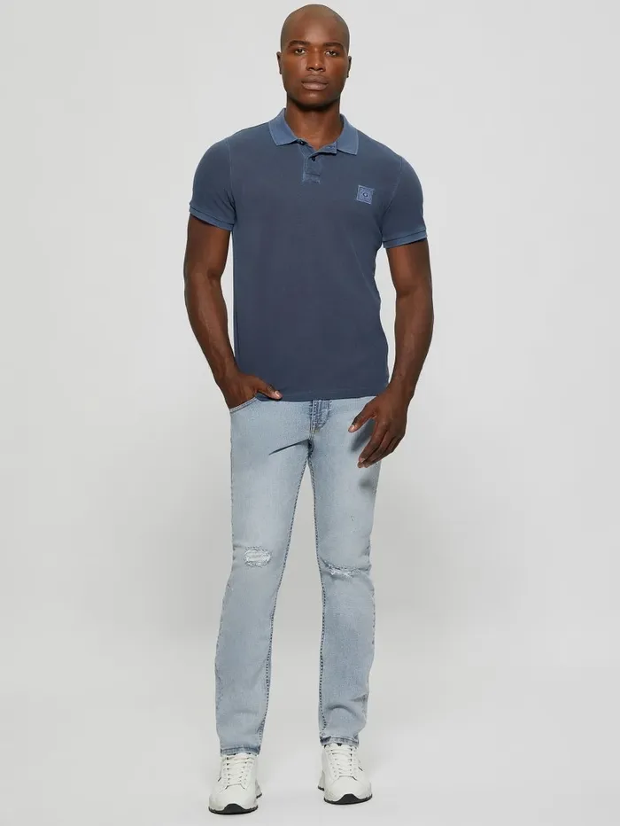 Men GUESS Eco Washed Polo Bleu lgant Shirts Men GUESS Eco Washed Polo Bleu lgant Shirts