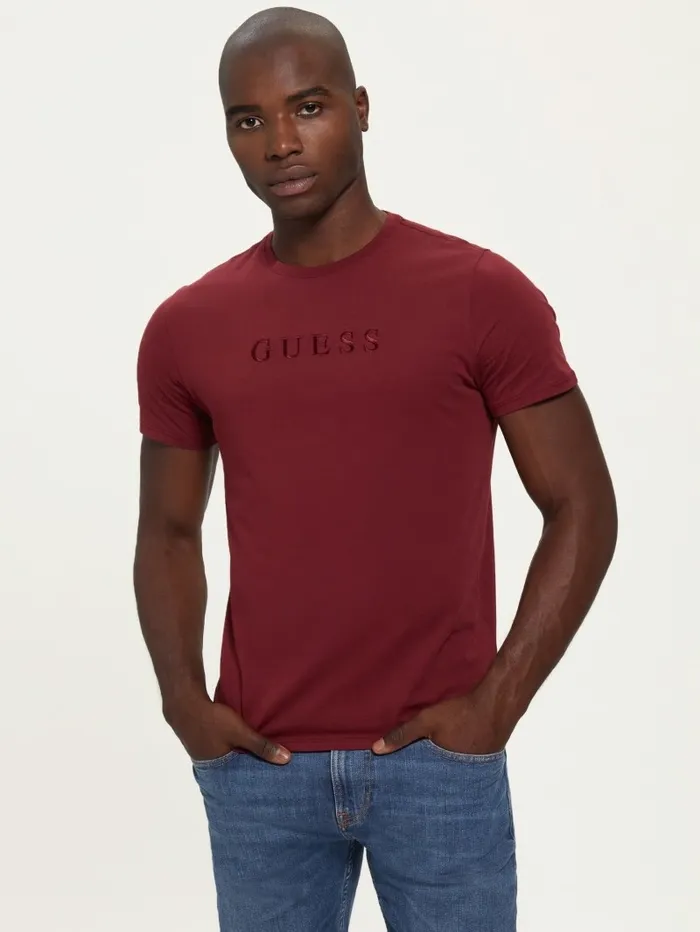 Men GUESS Embroidered Logo Tee Vino TShirts and Tanks