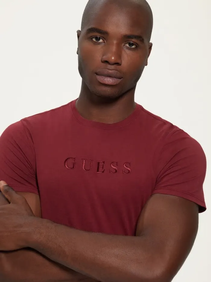 Men GUESS Embroidered Logo Tee Vino TShirts and Tanks