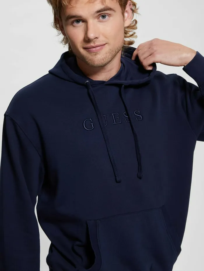 Men GUESS Finch French Terry Hoodie Smart Blue Multi Hoodies and Sweaters Men GUESS Finch French Terry Hoodie Smart Blue Multi Hoodies and Sweaters