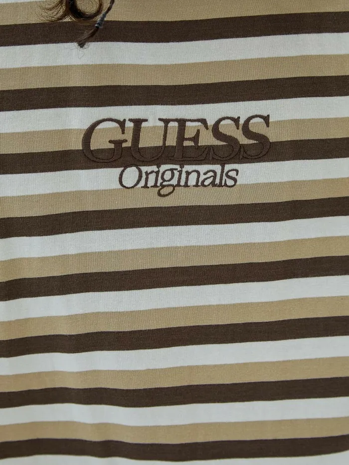 Men GUESS GUESS Originals Eco Striped Tee Coarse Brown Multi TShirts and Tanks Men GUESS GUESS Originals Eco Striped Tee Coarse Brown Multi TShirts and Tanks
