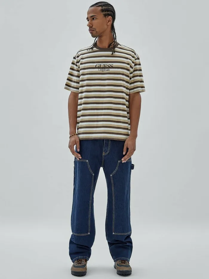 Men GUESS GUESS Originals Eco Striped Tee Coarse Brown Multi TShirts and Tanks Men GUESS GUESS Originals Eco Striped Tee Coarse Brown Multi TShirts and Tanks