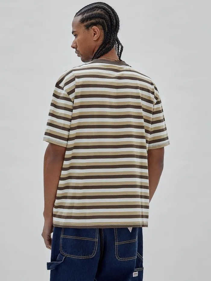Men GUESS GUESS Originals Eco Striped Tee Coarse Brown Multi TShirts and Tanks Men GUESS GUESS Originals Eco Striped Tee Coarse Brown Multi TShirts and Tanks