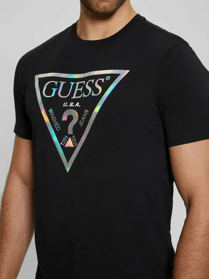 Men GUESS Iridescent Signature Tee Black TShirts and Tanks