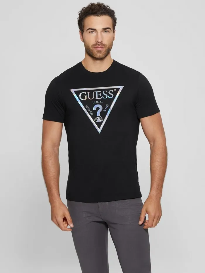 Men GUESS Iridescent Signature Tee Black TShirts and Tanks Men GUESS Iridescent Signature Tee Black TShirts and Tanks