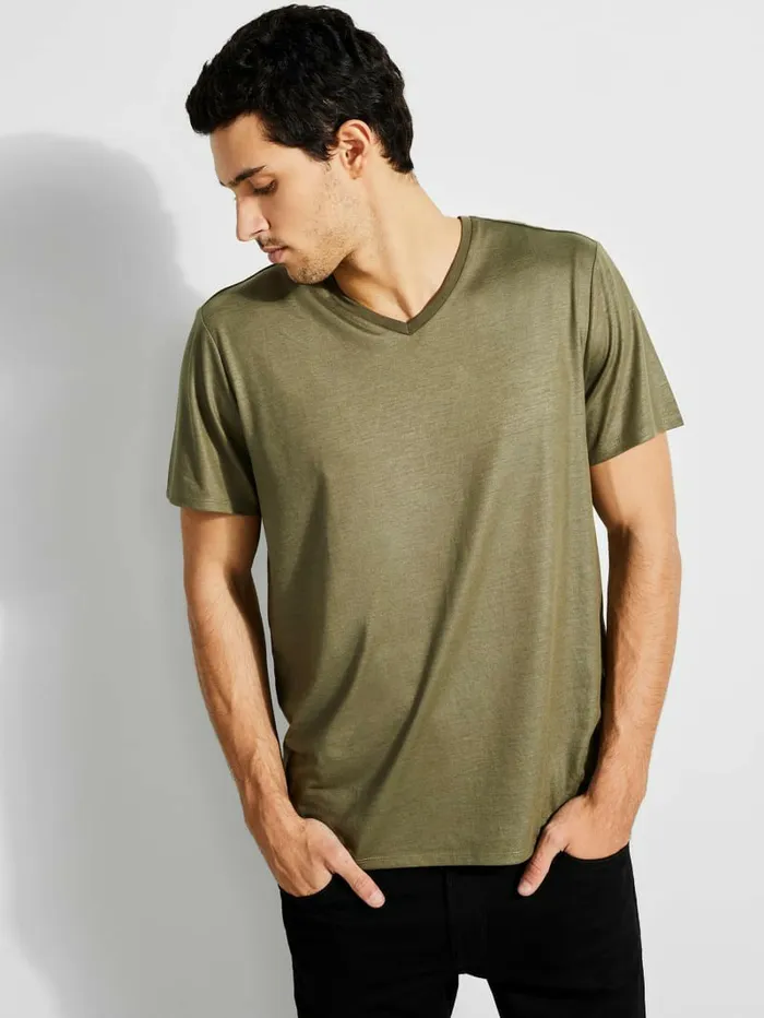 Men GUESS Mason VNeck Tee Army Olive TShirts and Tanks