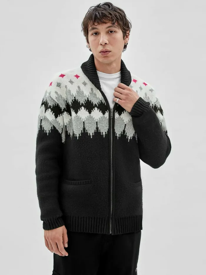 Men GUESS Originals Knit ZipUp Sweater Jet Black Multi Hoodies and Sweaters GUESS Men GUESS Originals Knit ZipUp Sweater Jet Black Multi Hoodies and Sweaters GUESS