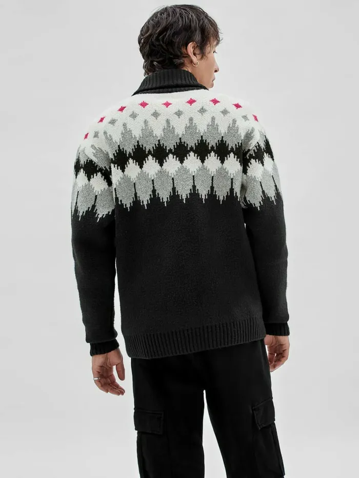Men GUESS Originals Knit ZipUp Sweater Jet Black Multi Hoodies and Sweaters GUESS
