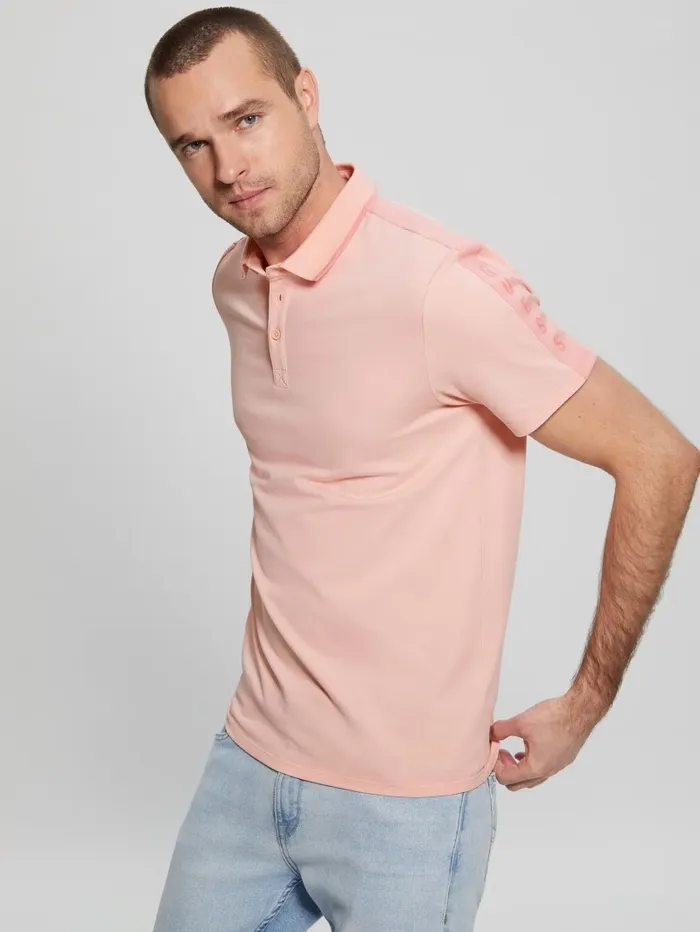 Men GUESS Paul Pique Tape Polo Shirt Blossom Light Pink Shirts Men GUESS Paul Pique Tape Polo Shirt Blossom Light Pink Shirts