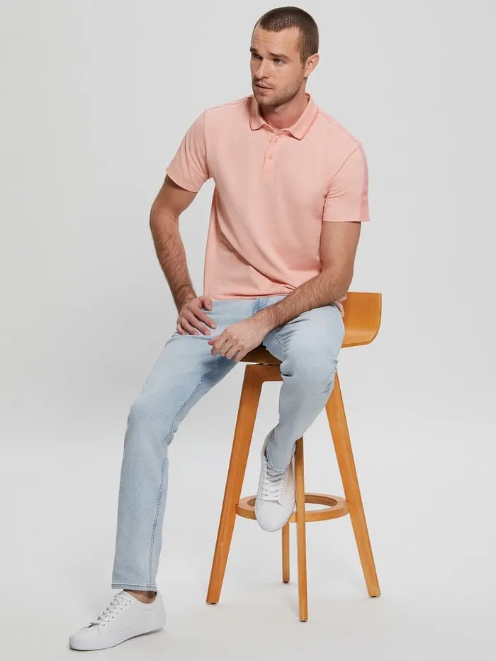 Men GUESS Paul Pique Tape Polo Shirt Blossom Light Pink Shirts Men GUESS Paul Pique Tape Polo Shirt Blossom Light Pink Shirts