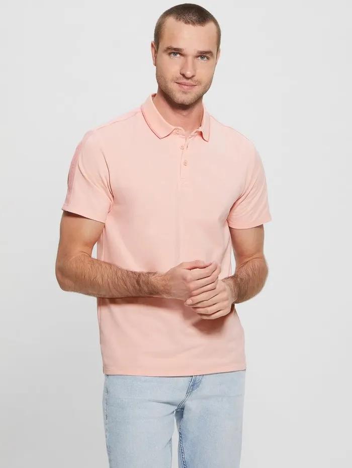 Men GUESS Paul Pique Tape Polo Shirt Blossom Light Pink Shirts Men GUESS Paul Pique Tape Polo Shirt Blossom Light Pink Shirts
