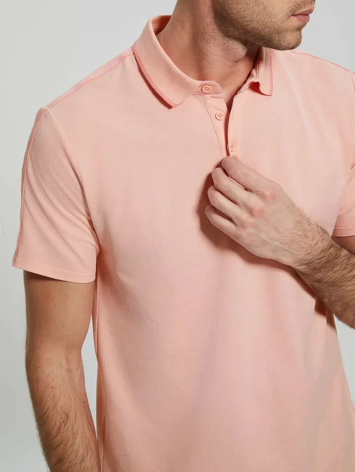 Men GUESS Paul Pique Tape Polo Shirt Blossom Light Pink Shirts Men GUESS Paul Pique Tape Polo Shirt Blossom Light Pink Shirts