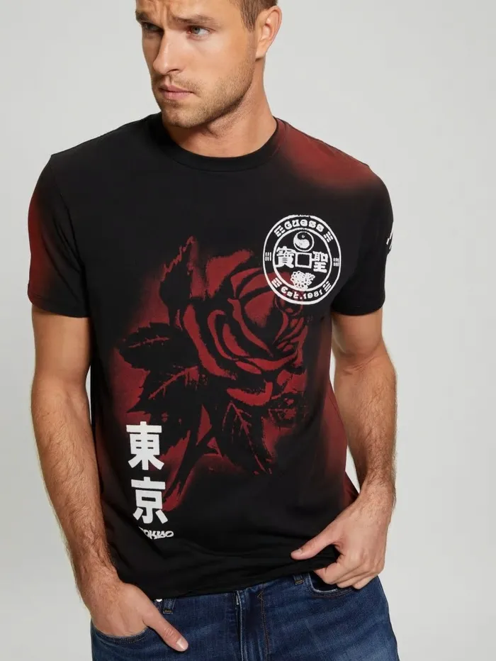 Men GUESS Rose Noir Tee Jet Black Multi TShirts and Tanks Men GUESS Rose Noir Tee Jet Black Multi TShirts and Tanks