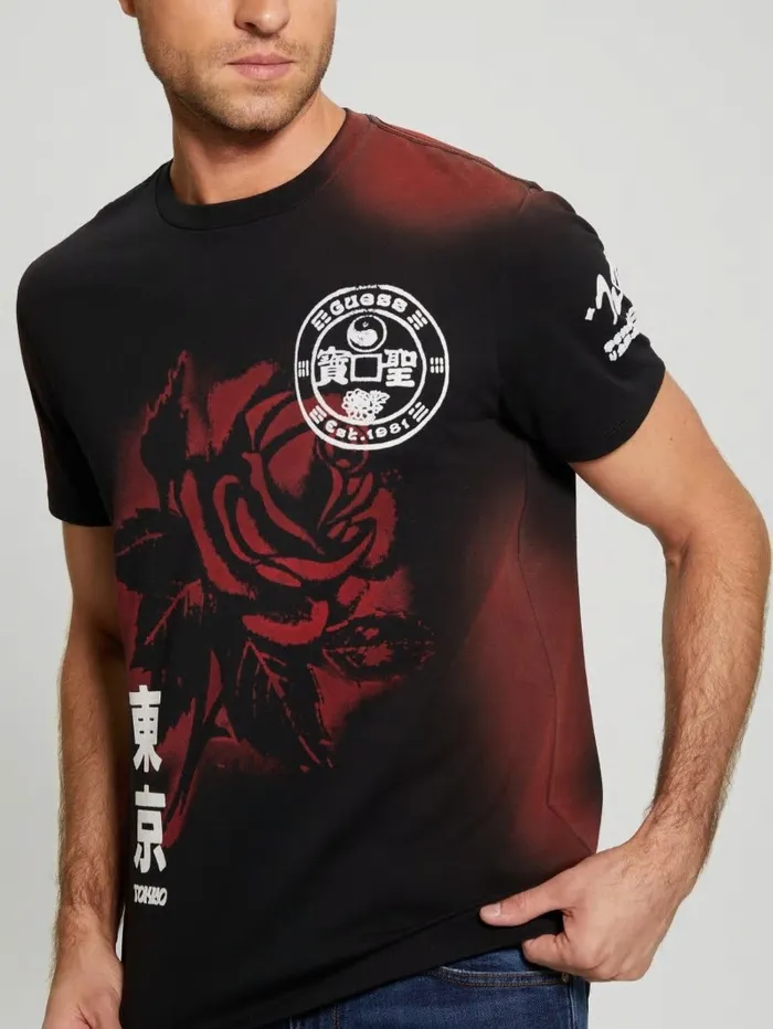 Men GUESS Rose Noir Tee Jet Black Multi TShirts and Tanks Men GUESS Rose Noir Tee Jet Black Multi TShirts and Tanks