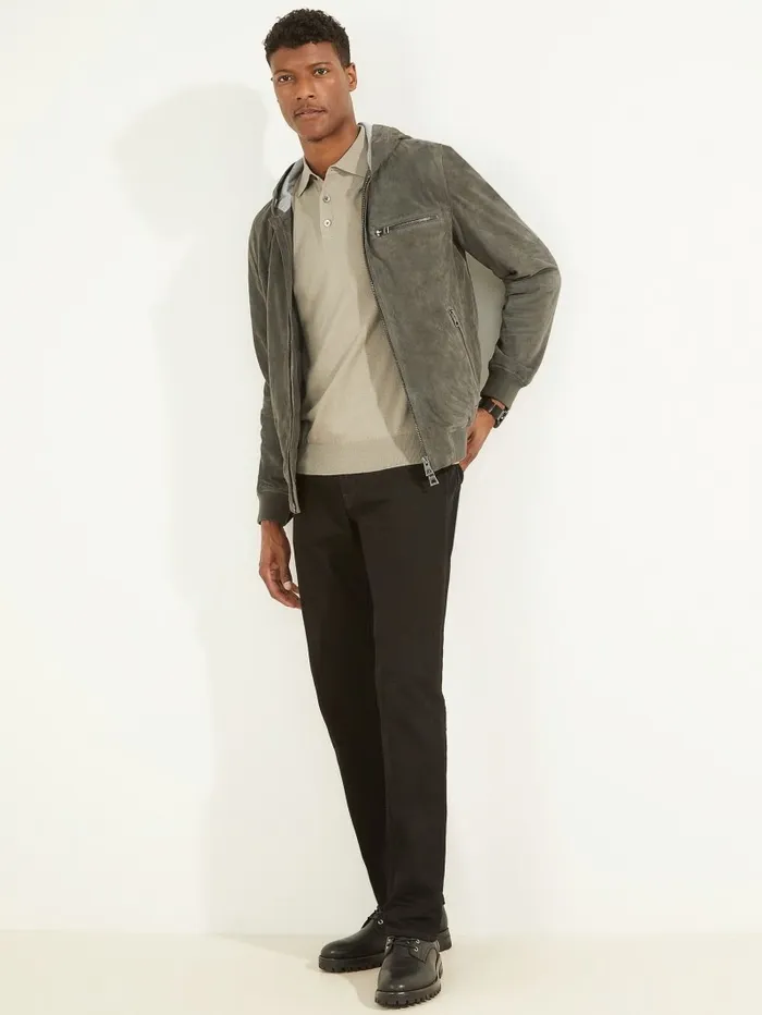 Men GUESS Suede Flight Jacket Hunter Green Jackets and Coats