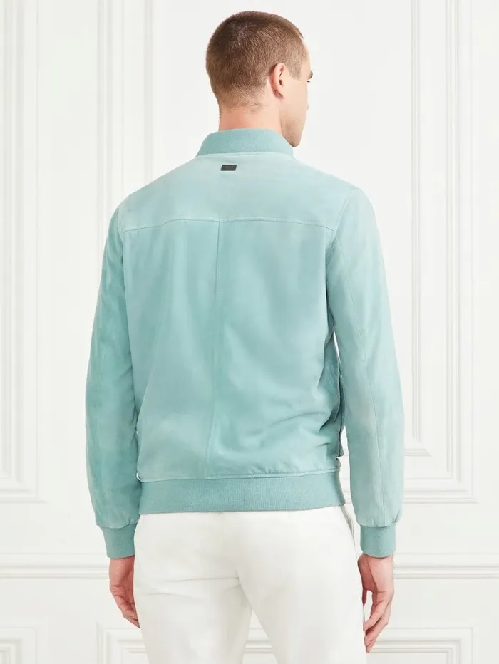 Men GUESS Suede Leather Flight Jacket Washed Island Blue Jackets and Coats Men GUESS Suede Leather Flight Jacket Washed Island Blue Jackets and Coats