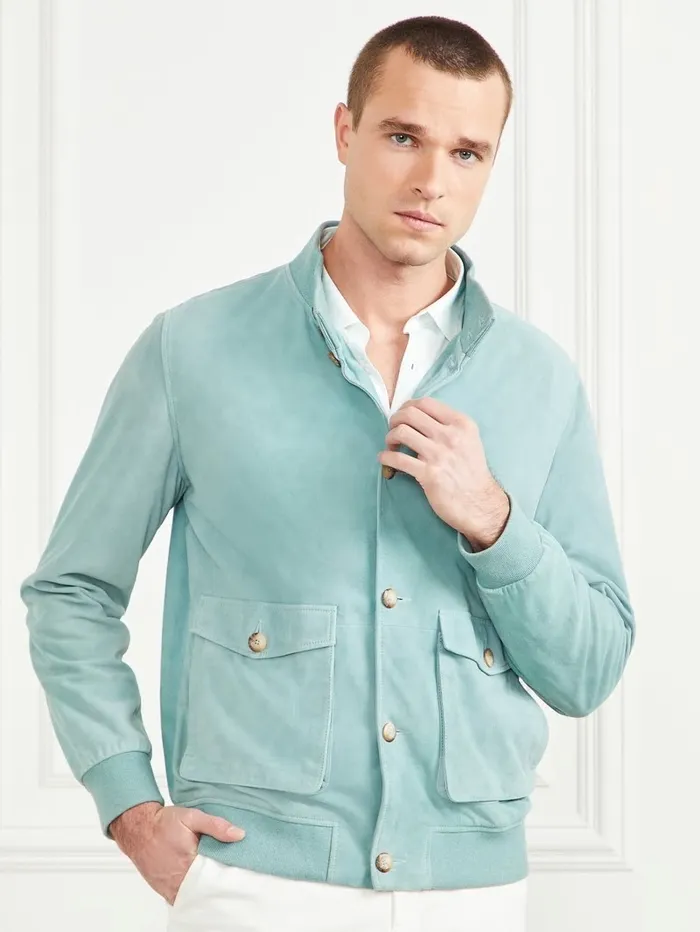 Men GUESS Suede Leather Flight Jacket Washed Island Blue Jackets and Coats Men GUESS Suede Leather Flight Jacket Washed Island Blue Jackets and Coats