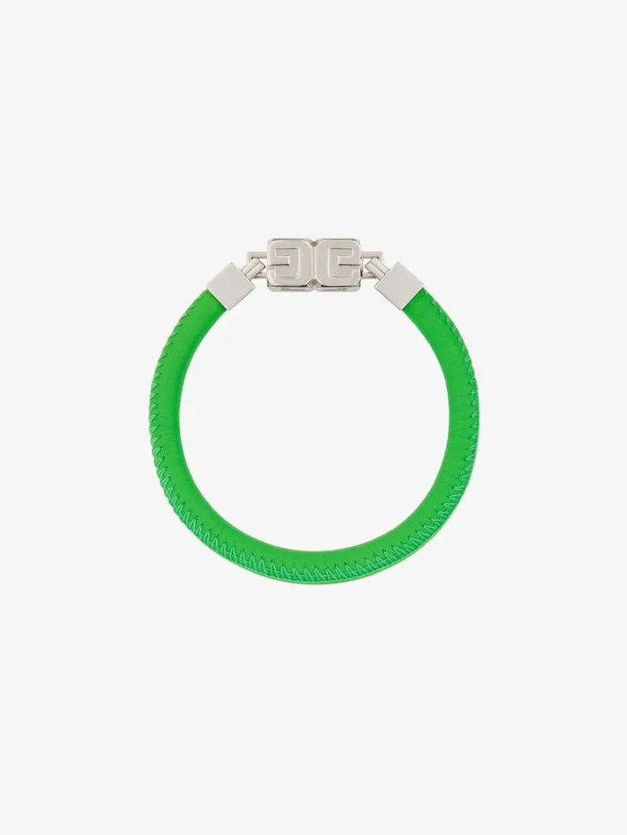 Men Jewelry Givenchy G Cube Bracelet In Leather And Metal Bright Green