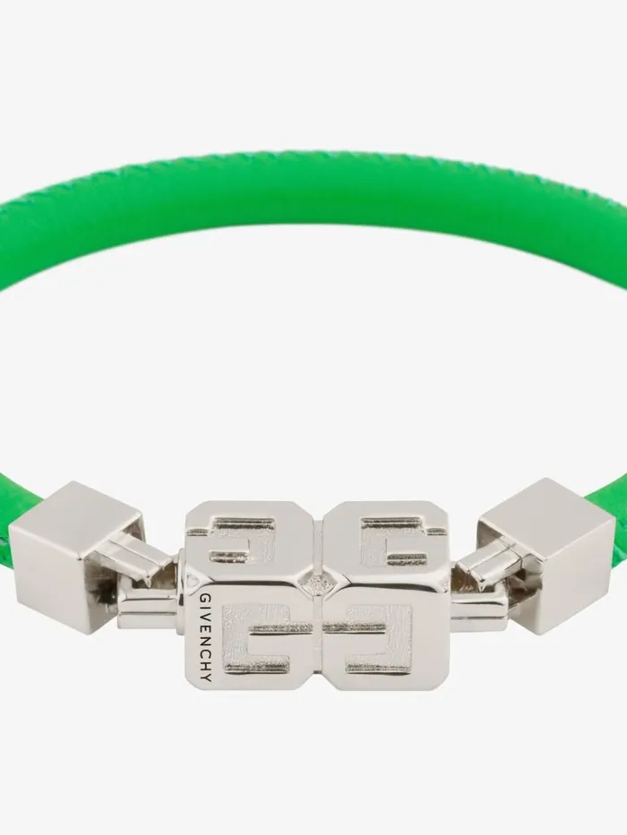 Men Jewelry Givenchy G Cube Bracelet In Leather And Metal Bright Green Men Jewelry Givenchy G Cube Bracelet In Leather And Metal Bright Green