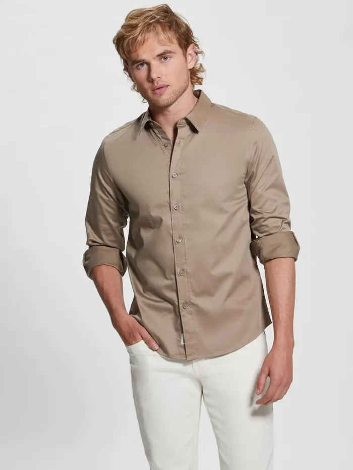 Men Luxe Stretch Shirt Champagne Shirts GUESS