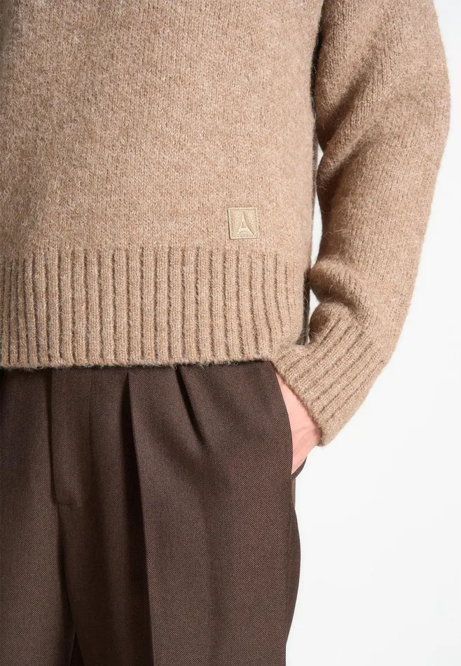 Men Manire De Voir Art Slogan Brushed Wool Knit Jumper Beige