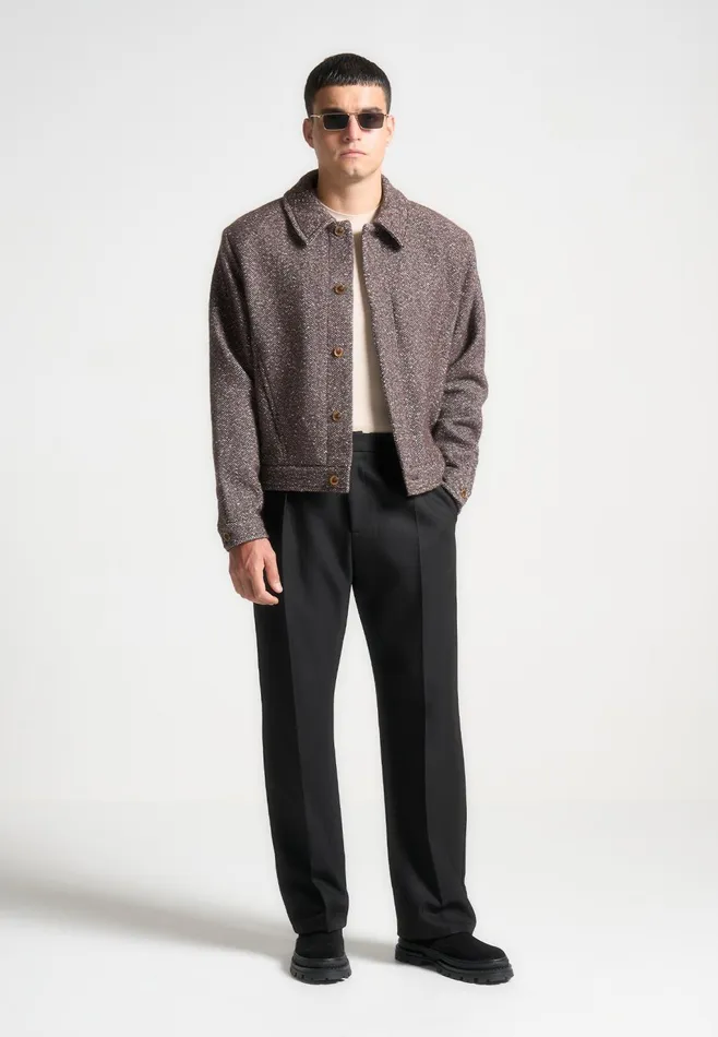 Men Manire De Voir Boxy Herringbone Wool Blend Jacket Brown