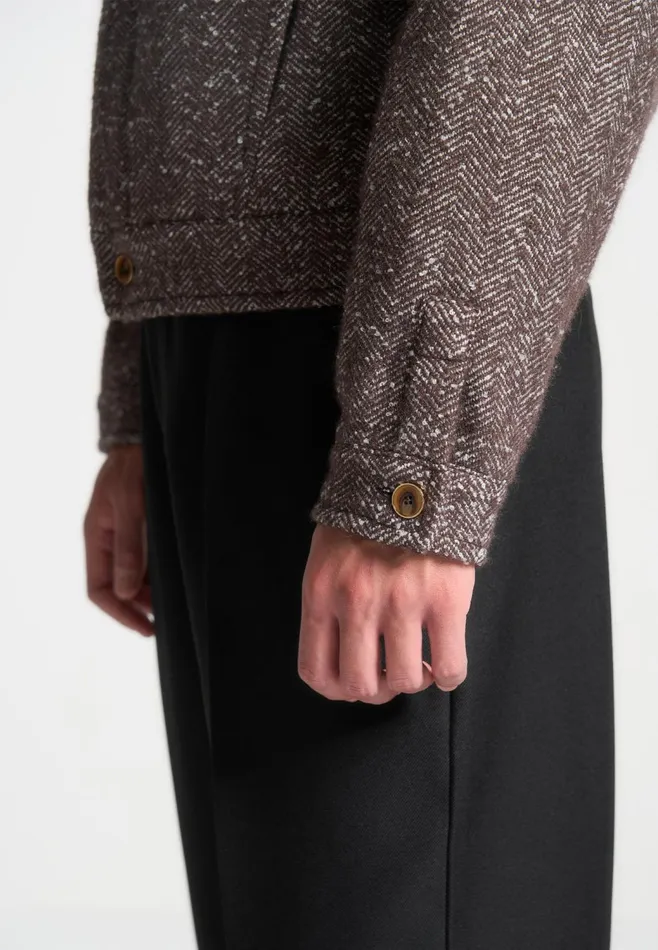 Men Manire De Voir Boxy Herringbone Wool Blend Jacket Brown