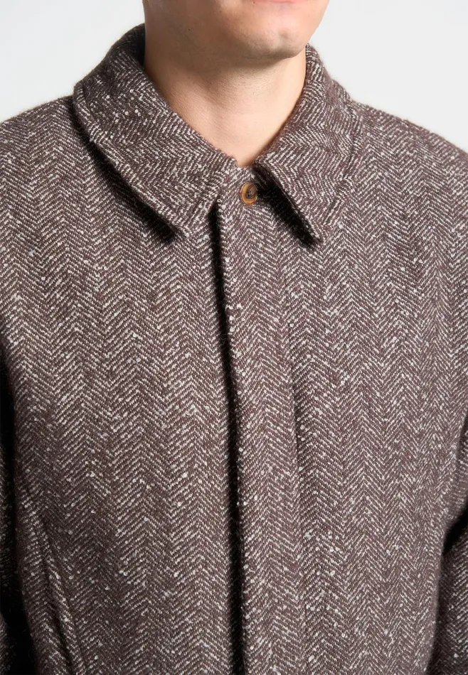 Men Manire De Voir Boxy Herringbone Wool Blend Jacket Brown
