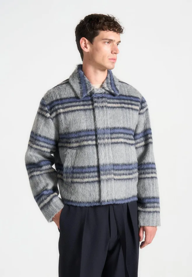Men Manire De Voir Brushed Checked Jacket Navy