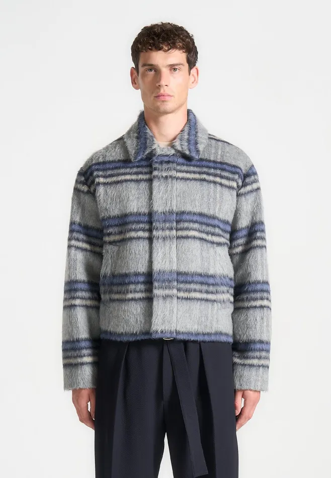 Men Manire De Voir Brushed Checked Jacket Navy