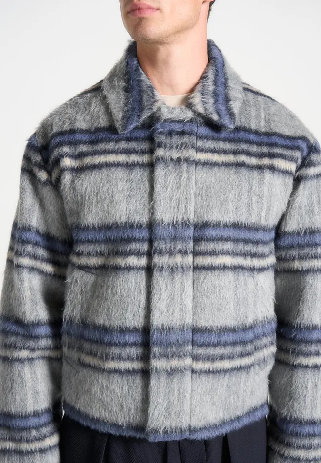 Men Manire De Voir Brushed Checked Jacket Navy