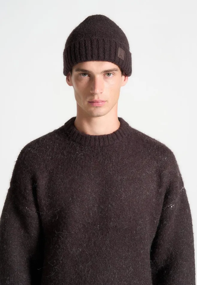 Men Manire De Voir Brushed Wool Knit Beanie Brown