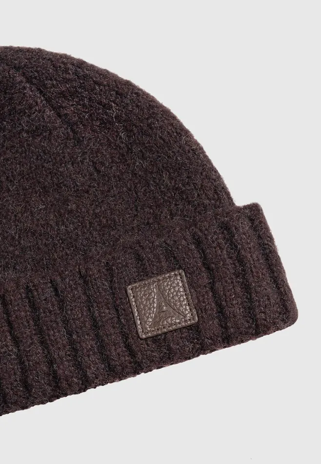 Men Manire De Voir Brushed Wool Knit Beanie Brown