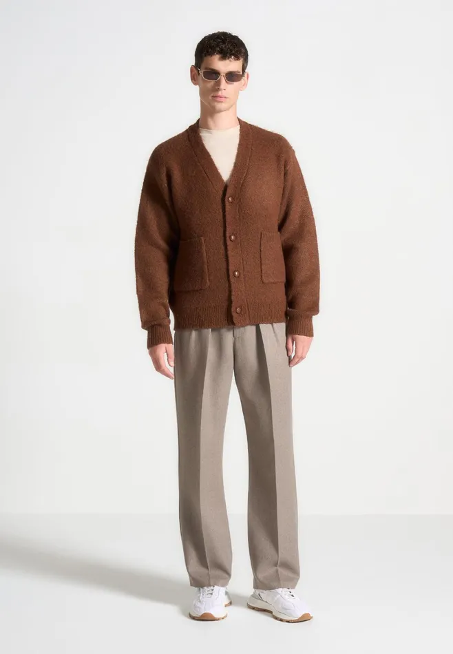 Men Manire De Voir Brushed Wool Knit Cardigan Rust
