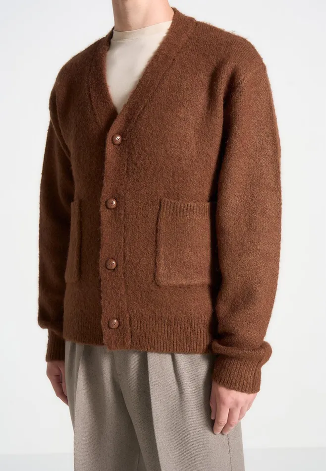 Men Manire De Voir Brushed Wool Knit Cardigan Rust