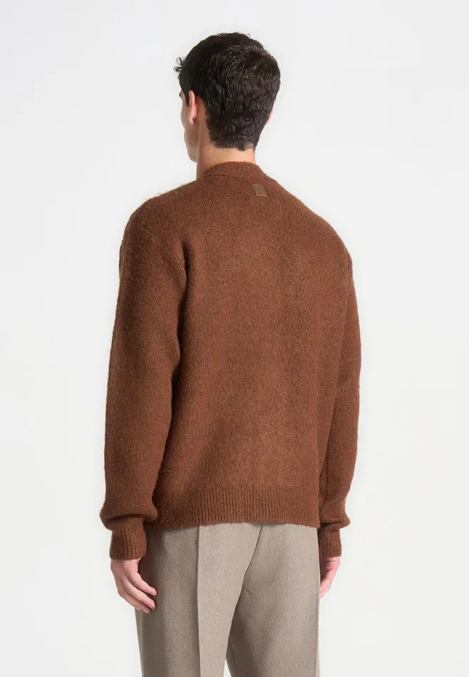 Men Manire De Voir Brushed Wool Knit Cardigan Rust