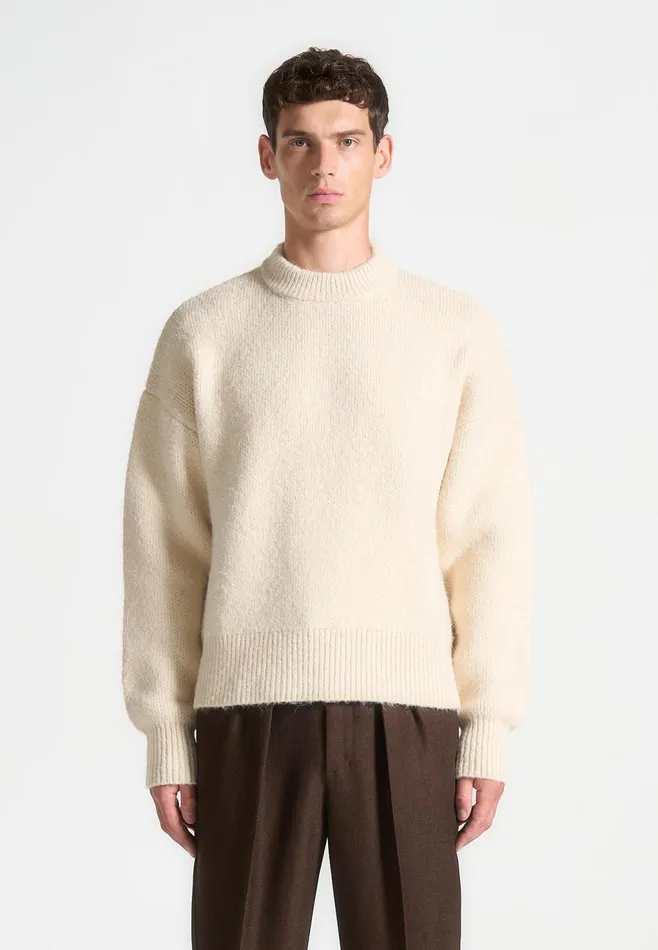 Men Manire De Voir Brushed Wool Knit Jumper Cream