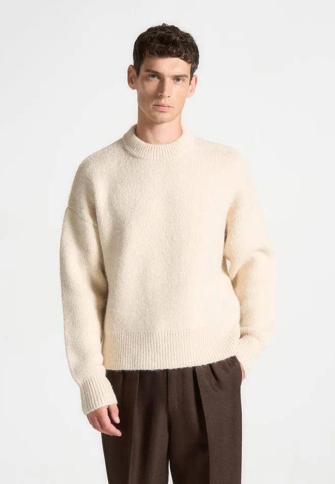 Men Manire De Voir Brushed Wool Knit Jumper Cream