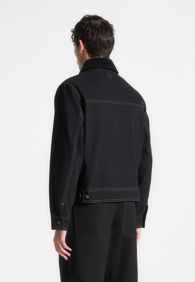 Men Manire De Voir Clasp Detail Contrast Stitch Gabardine Jacket Black