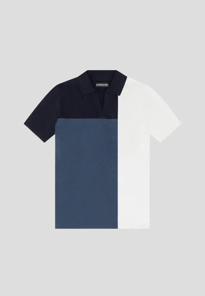 Men Manire De Voir Colour Block Knit Revere Polo Top Navysteel Blue