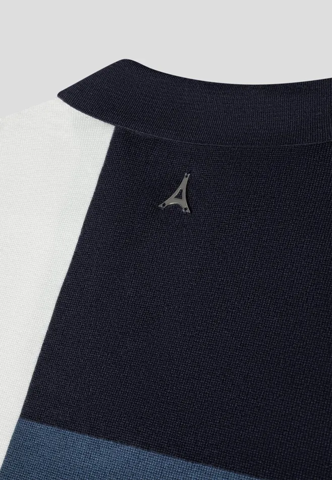 Men Manire De Voir Colour Block Knit Revere Polo Top Navysteel Blue