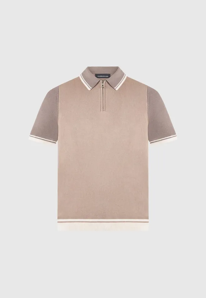 Men Manire De Voir Colour Block Zip Polo Shirt Taupe